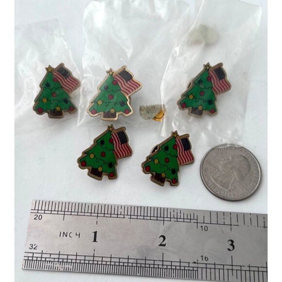 Christmas Tree American Flag USA Lapel Pins Holiday Patriotic Lot 5 - Picture 2 of 3
